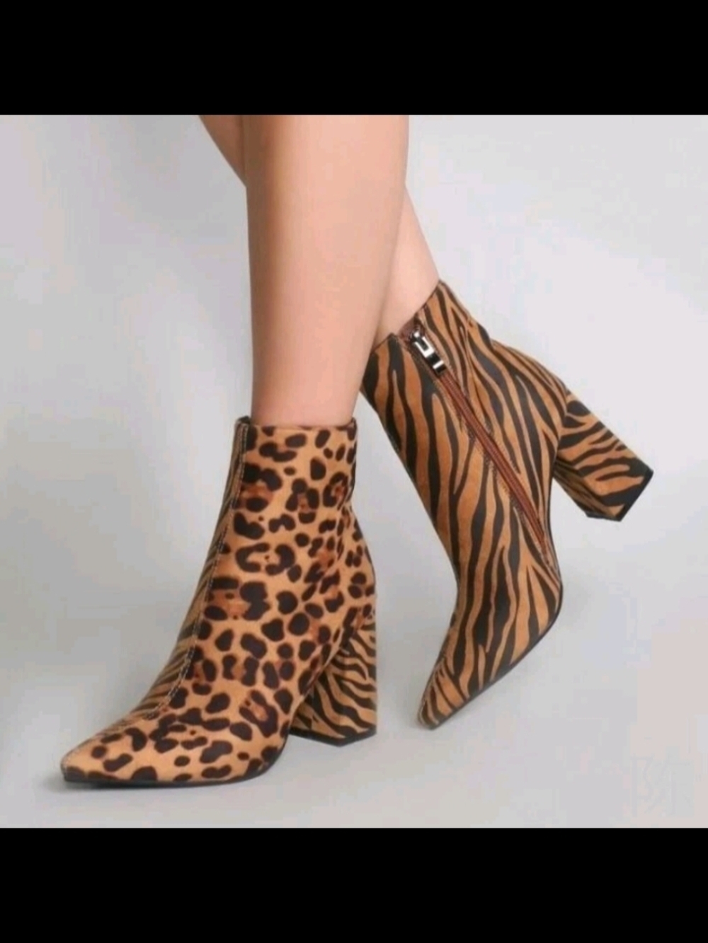 Women’s Animal Print Block Heel Ankle Boots - Tan Leopard & Zebra